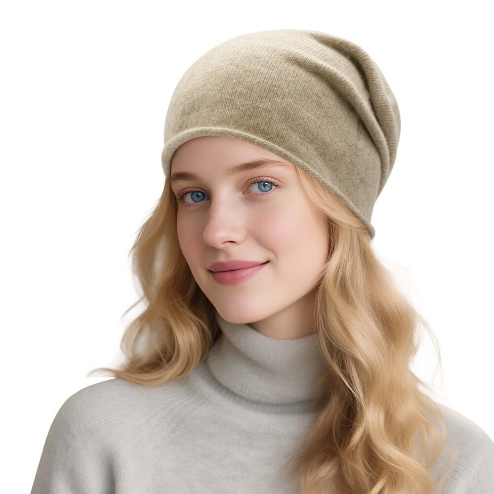 2720 Pure Wool Slouchy Beanie Hat Seamless Knit Winter Skull Cap, Solid